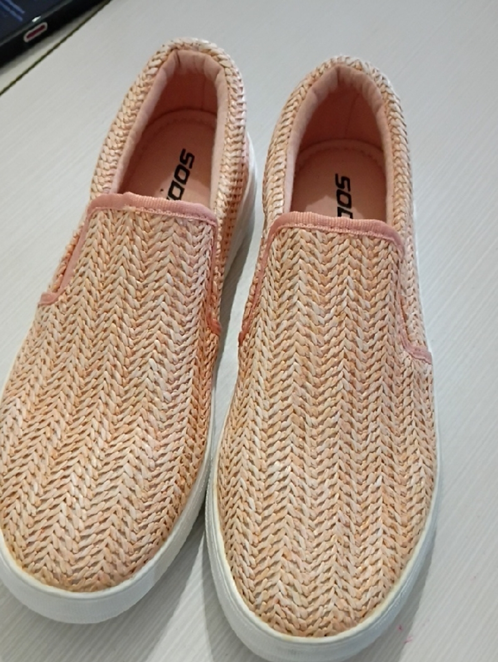 Soda Peach Woven Slip-On Flats